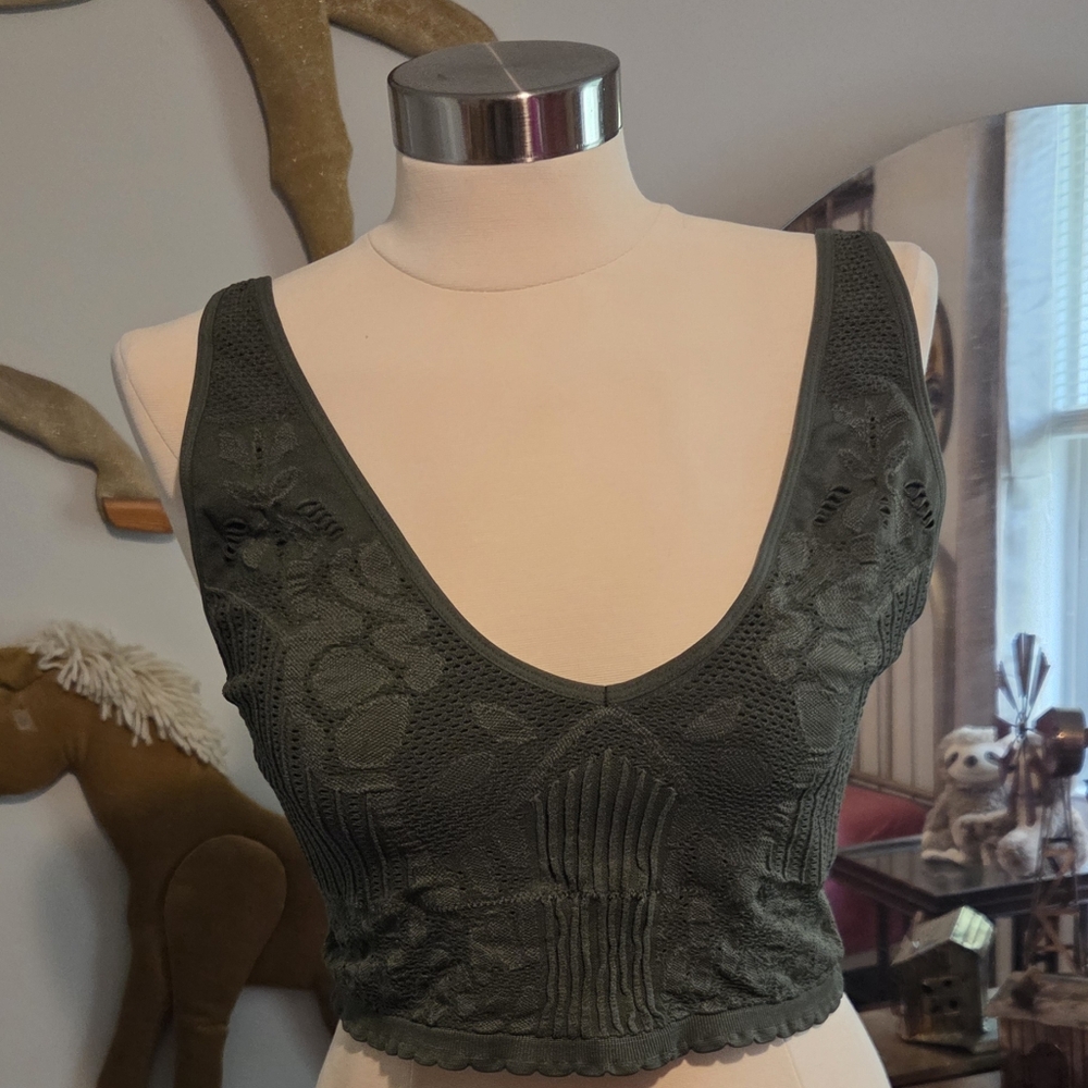 🪨 No Boundaries Dark Green Knit Bra/Cami